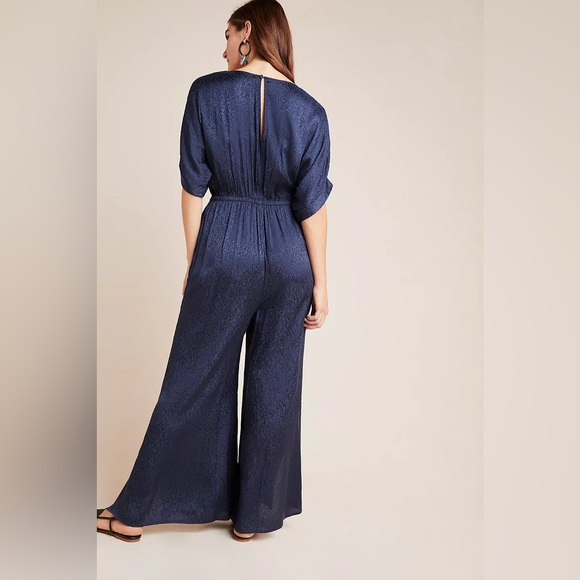 Anthropologie Maeve Jacqueline Jacquard Navy Blue Jumpsuit - Picture 2 of 10